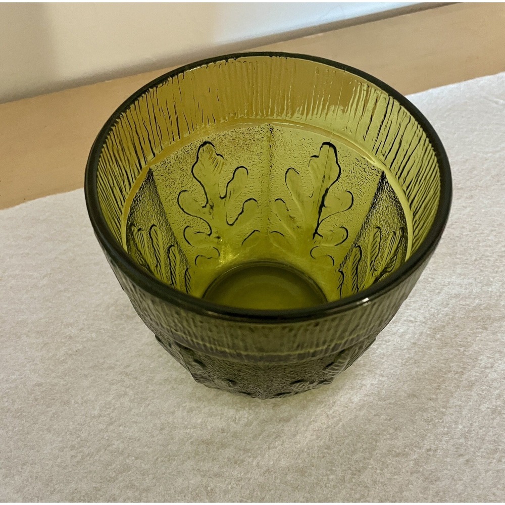 Vintage FTD 1975 Green Glass Vase Planter Embossed Oak Leaf Design MCM - Picture 2 of 7